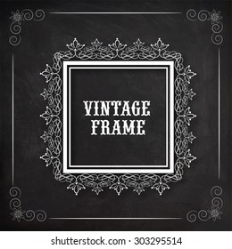 Beautiful square shape frame decorated by floral design on blackboard background.