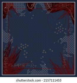 Beautiful square silk scarf design with geometric, in abstract and elegant style. Design for accessories Hijab, kerchief, bandana, fabric, fashion, shawl, and wallpaper
