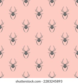 Beautiful square tile with an enthralling animal portrait. Seamless pattern with spider arthropod animal silhouette  on unbleached silk background. Design for a cushion with an animal photo.