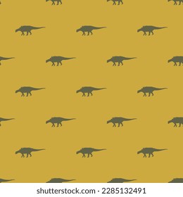 Beautiful square tile with an enthralling animal portrait. Seamless pattern with claosaurus dinosaur animal shape on satin sheen gold background. Design for a t-shirt featuring an animal silhouette.