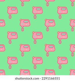 Beautiful square tile with an enthralling food portrait. Seamless pattern with mixer on st. patrick's blue background. Design for a rigid wrap for hot dogs.