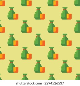 Beautiful square tile with an enthralling food portrait. Seamless pattern with Sake on tan background. Design for a tamper-proof wrap for French fries.