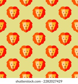 Schöne quadratische Kachel mit einem jubilanten Tierdesign. Nahtloses Muster mit Löwe auf braunem Hintergrund. Design für eine Grußkarte mit Tierporträt.