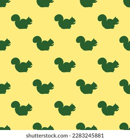 Beautiful square tile featuring a jubilant animal design. Seamless pattern with squirrel shape on mellow yellow background. Design for a mug with an animal pattern.