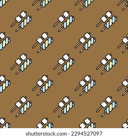 Beautiful square tile featuring a jubilant food design. Seamless pattern with marshmallows on rose vale background. Design for a puncture-proof wrap for nuggets.