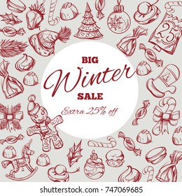 Beautiful square winter background with information on discounts and sales.