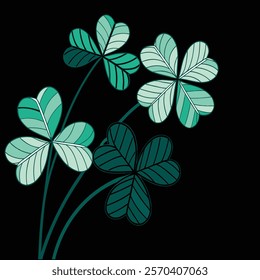 Beautiful St. Patrick’s Day vector illustrations featuring three-leaf and four-leaf shamrocks in a minimalist, flat style. These versatile designs are ideal for t-shirts, greeting cards, posters, and 