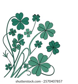 Beautiful St. Patrick’s Day vector illustrations featuring three-leaf and four-leaf shamrocks in a minimalist, flat style. These versatile designs are ideal for t-shirts, greeting cards, posters, and 