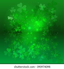 Beautiful St Patrick's Day background with bokeh effect. Vector illustration for lucky spring design with shamrock. 
