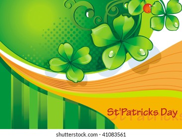 Beautiful St. Patrick's Days greeting card. The vector illustration contains the image clovers background. Retro vector background for floral design with four leaf clovers.