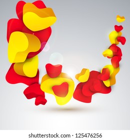 Beautiful St. Valentine's Day background, gift or greeting card with yellow and red hearts on grey, 3D love concept. EPS 10.