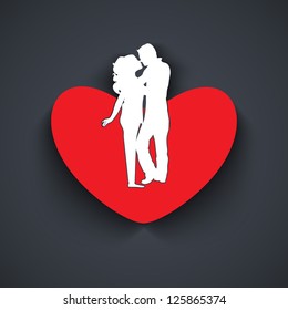 Beautiful St. Valentine's Day background, gift or greeting card decorated with red paper heart. cute couples on grey background. EPS 10.