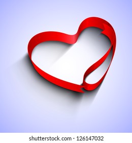 Beautiful St. Valentine's Day background, gift or greeting card with red heart made by ribbon.