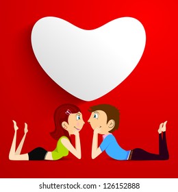 Beautiful St. Valentine's Day background, gift or greeting card with paper heart and cute couples in love.