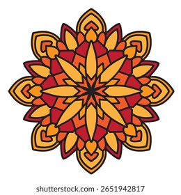 Lindos vitrais vetor mandala ilustração. Igreja da Catedral. Incêndio colorido vintage mandala design. Flor de lótus vermelha. Índio oriental, estilo chinês, cor plana, contorno preto. Vetor EPS 10