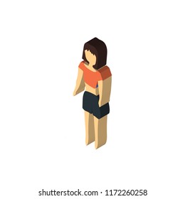 Beautiful standing girl isometric left top view 3D icon