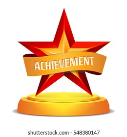 Beautiful Star Award. Ribbon With Place For Text. Vector Illustration. Modern Trophy, Challenge Prize. Shiny Label Design. Isolated Vector Illustration