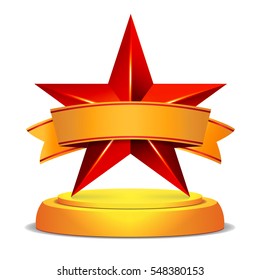 Beautiful Star Award. Ribbon With Place For Text. Vector Illustration. Modern Trophy, Challenge Prize. Shiny Label Design. Isolated Vector Illustration