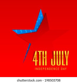 Beautiful star design made by red tear out paper and golden text 4th July for Independence Day celebration concept. 