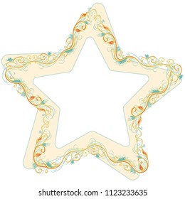 Beautiful star shaped bright vector floral frame or border isolated on white