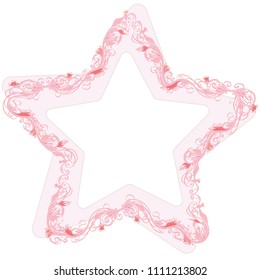 Beautiful star shaped pink vector floral frame or border isolated on white