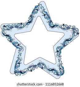 Beautiful star shaped winter vector floral frame or border isolated on white