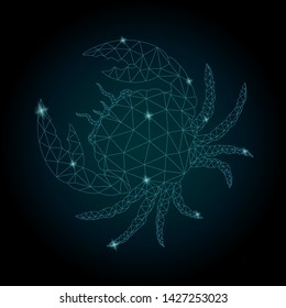 Beautiful starry low poly illustration with shiny zodiac symbol cancer on dark background