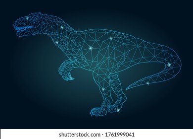 Beautiful starry low poly illustration with shiny blue raptor silhouette on the dark background