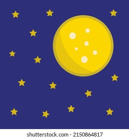 Beautiful starry night sky with full moon flat vector art. Starry night sky cartoon vector illustration for graphic design and decorative element