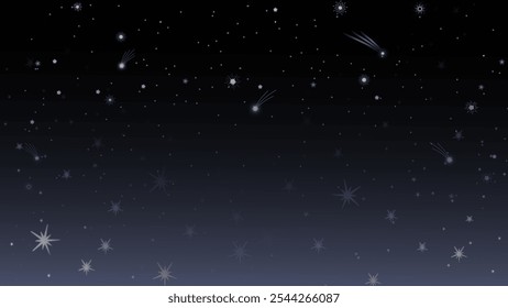 Hermoso cielo nocturno estrellado con estrellas dispersas y estrellas fugaces sobre un fondo degradado, perfecto para diseños celestiales de ensueño.