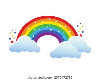 Beautiful starry rainbow with Clouds. Rainbow with clouds isolated on white background. Vector illustration