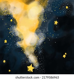 Beautiful starry sky landscape milky way stars abstract hand painted watercolor space galaxy universe background