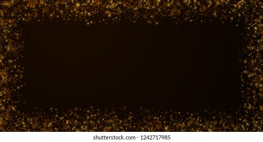 Beautiful starry snow Christmas overlay. Christmas lights, bokeh, snow flakes, stars on night background. Luxury actual sparkling overlay template. Nice vector illustration.