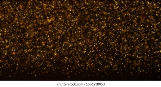 Beautiful starry snow Christmas overlay. Christmas lights, bokeh, snow flakes, stars on night background. Luxury actual sparkling overlay template. Posh vector illustration.