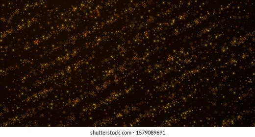 Beautiful starry snow Christmas overlay. Christmas lights, bokeh, snow flakes, stars on night background. Luxury actual sparkling overlay template. Marvelous vector illustration.