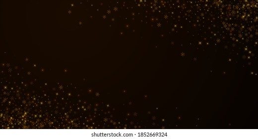 Hermosa nieve estrellada en Navidad. Luces de Navidad, bokeh, copos de nieve, estrellas en el fondo de la noche. Plantilla de superposición chispeante real de lujo. Fabulosa ilustración vectorial.