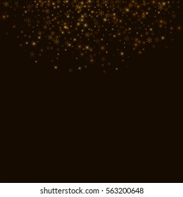 Beautiful starry snow. Top semicircle on black background. Vector illustration.