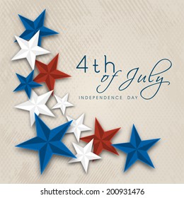 Beautiful stars in American National Flag colors on beige background for 4th of July, American Independence Day celebrations. 
