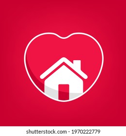 beautiful Stay home icon, heart with home sticker, red color, covid 19 pandemics, easily editable vector illustration