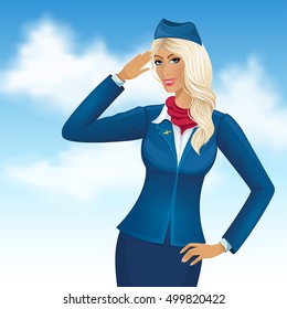Beautiful stewardess on the background of an airplane