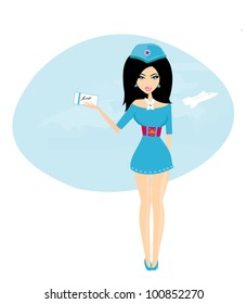 Beautiful stewardess with ticket