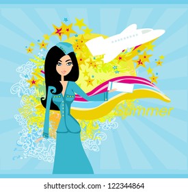  Beautiful stewardess with ticket