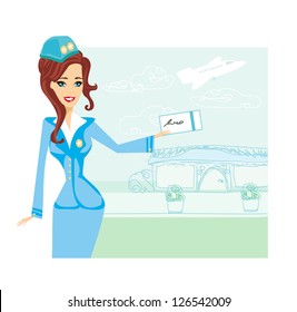  Beautiful stewardess with ticket