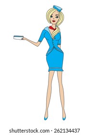 Beautiful stewardess with ticket