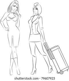 Beautiful stewardess. Vector illustration