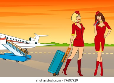 Beautiful stewardess. Vector illustration
