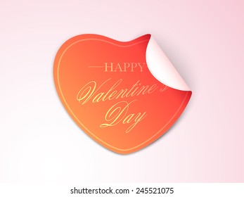 Beautiful sticker or label design with shiny text Happy Valentines Day on pink background.