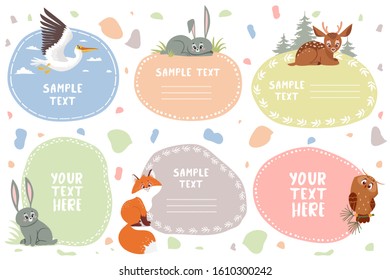 Beautiful sticker set with cute cartoon animals. Vector illustration