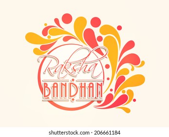 Beautiful sticky design decorated with red and yellow floral with stylish text Raksha Bandhan. 