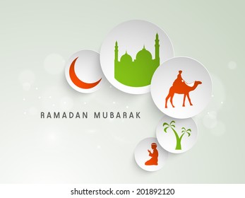 Beautiful sticky set for the celebrations of Muslim community holy month of Ramadan Mubarak.  - Shutterstock ID 201892120